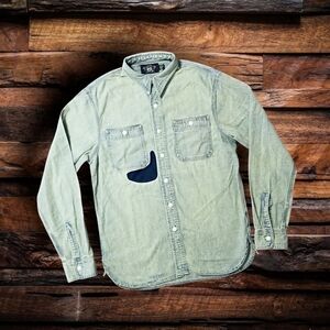 DOUBLE RL RALPH LAUREN RRL REPAIRED DENIM SHIRT- MEN'S SIZE SMALL